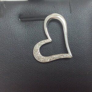 Ladies 14k Real Solid White Gold Real Diamond Heart Charm Pendant 1.6gr   .20ct